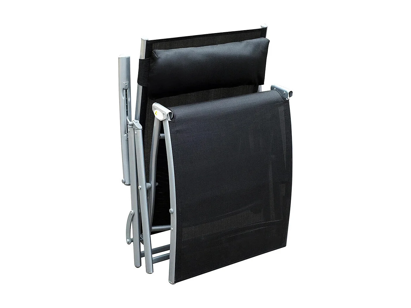 Bain de Soleil Pliable Dossier inclinable Multi-Positions têtière fournie métal époxy textilène Noir