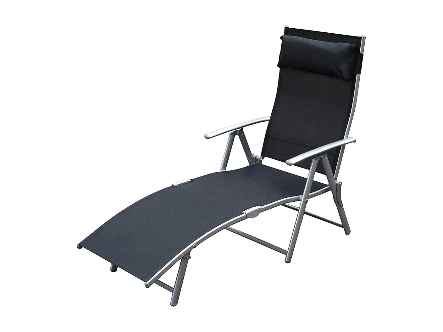 Bain de Soleil Pliable Dossier inclinable Multi-Positions têtière fournie métal époxy textilène Noir