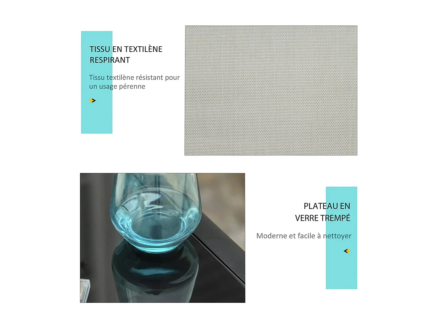 Lot de 2 bains de soleil design contemporain table basse plateau verre trempé métal époxy textilène gris