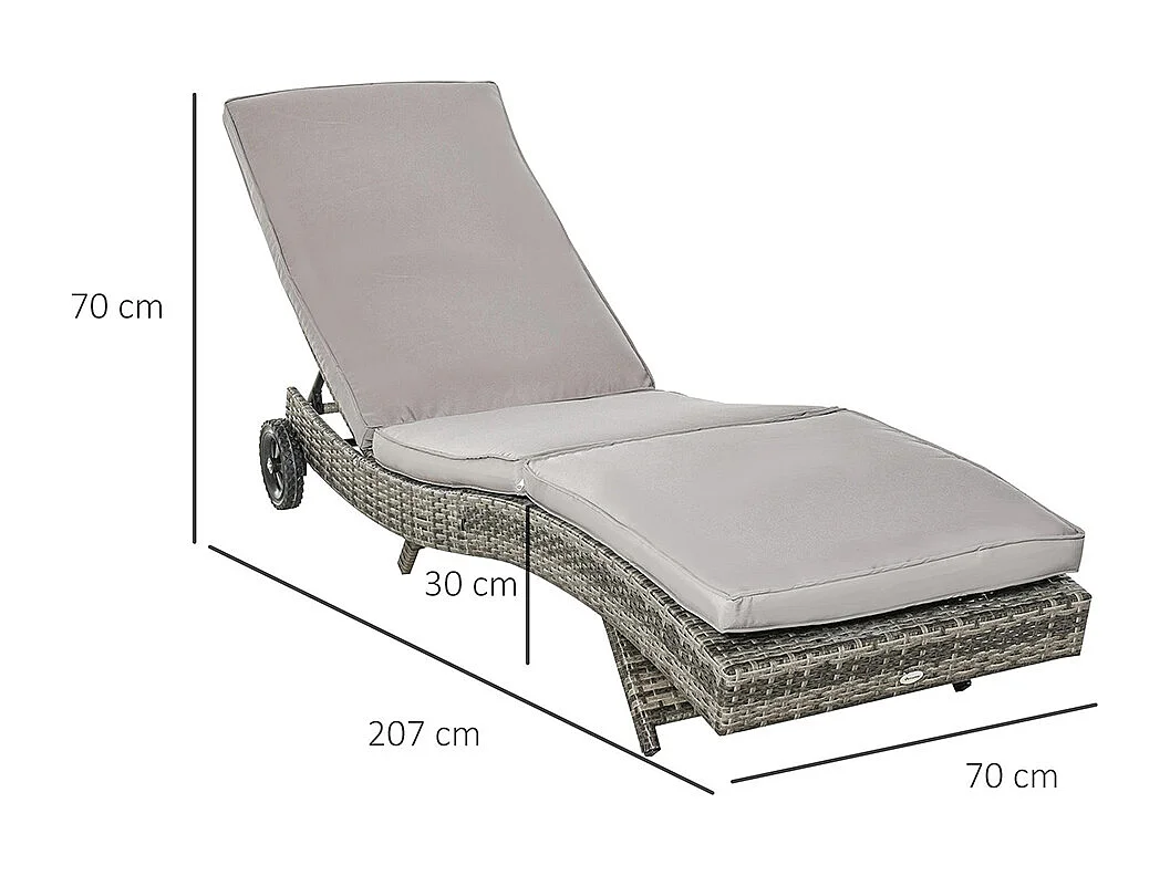 Bain de soleil transat grand confort - dossier inclinable 5 positions roulettes - matelas déhoussable inclus - résine tressée grise