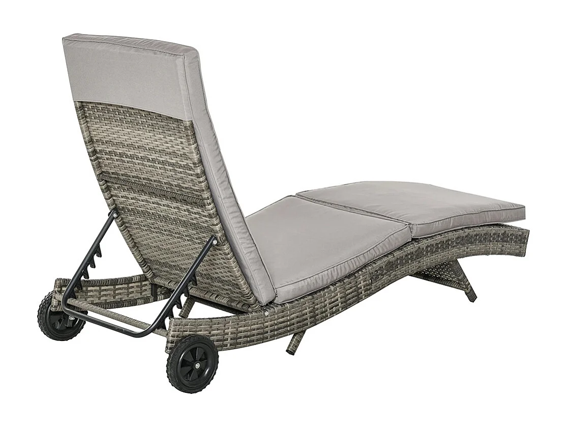 Bain de soleil transat grand confort - dossier inclinable 5 positions roulettes - matelas déhoussable inclus - résine tressée grise