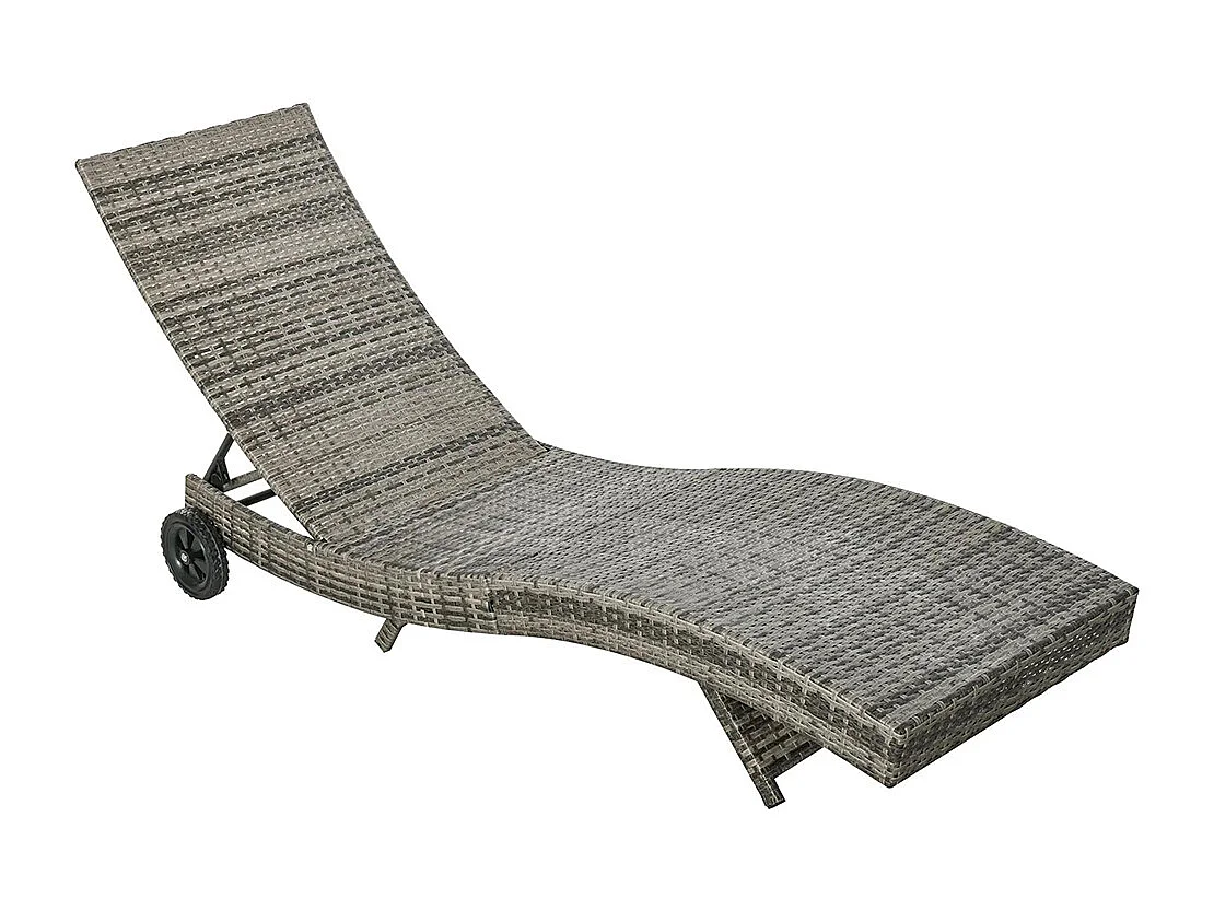 Bain de soleil transat grand confort - dossier inclinable 5 positions roulettes - matelas déhoussable inclus - résine tressée grise
