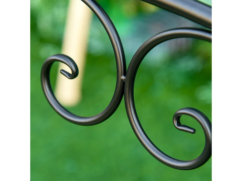 Banc de Jardin 2 places Style néo-rétro Fer forgé Lignes fuselées métal Noir doré Effet Vieilli