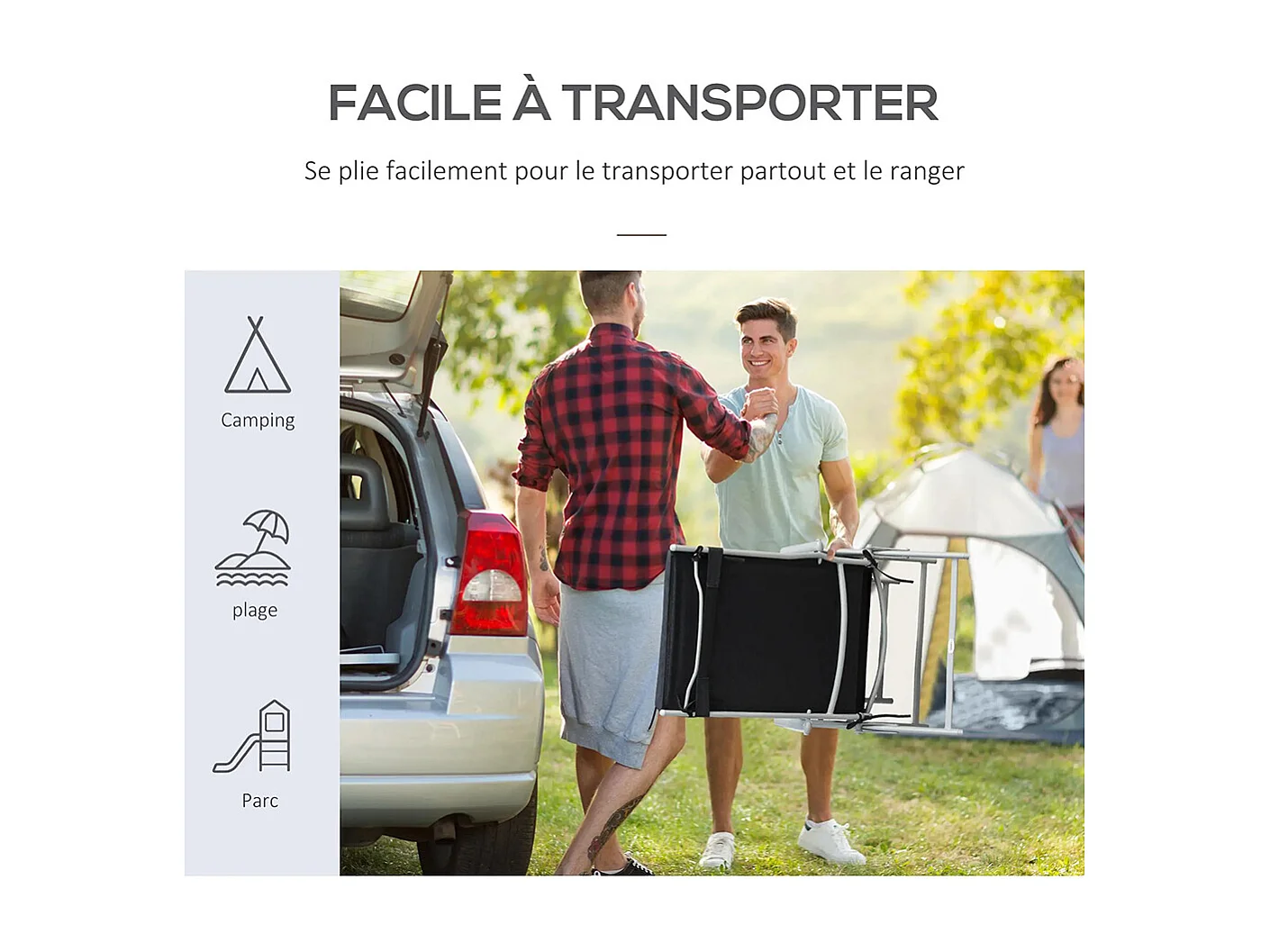 Bain de Soleil pliable transat inclinable 7 Positions Chaise Longue Grand Confort avec Matelas + accoudoirs métal époxy textilène Polyester noir