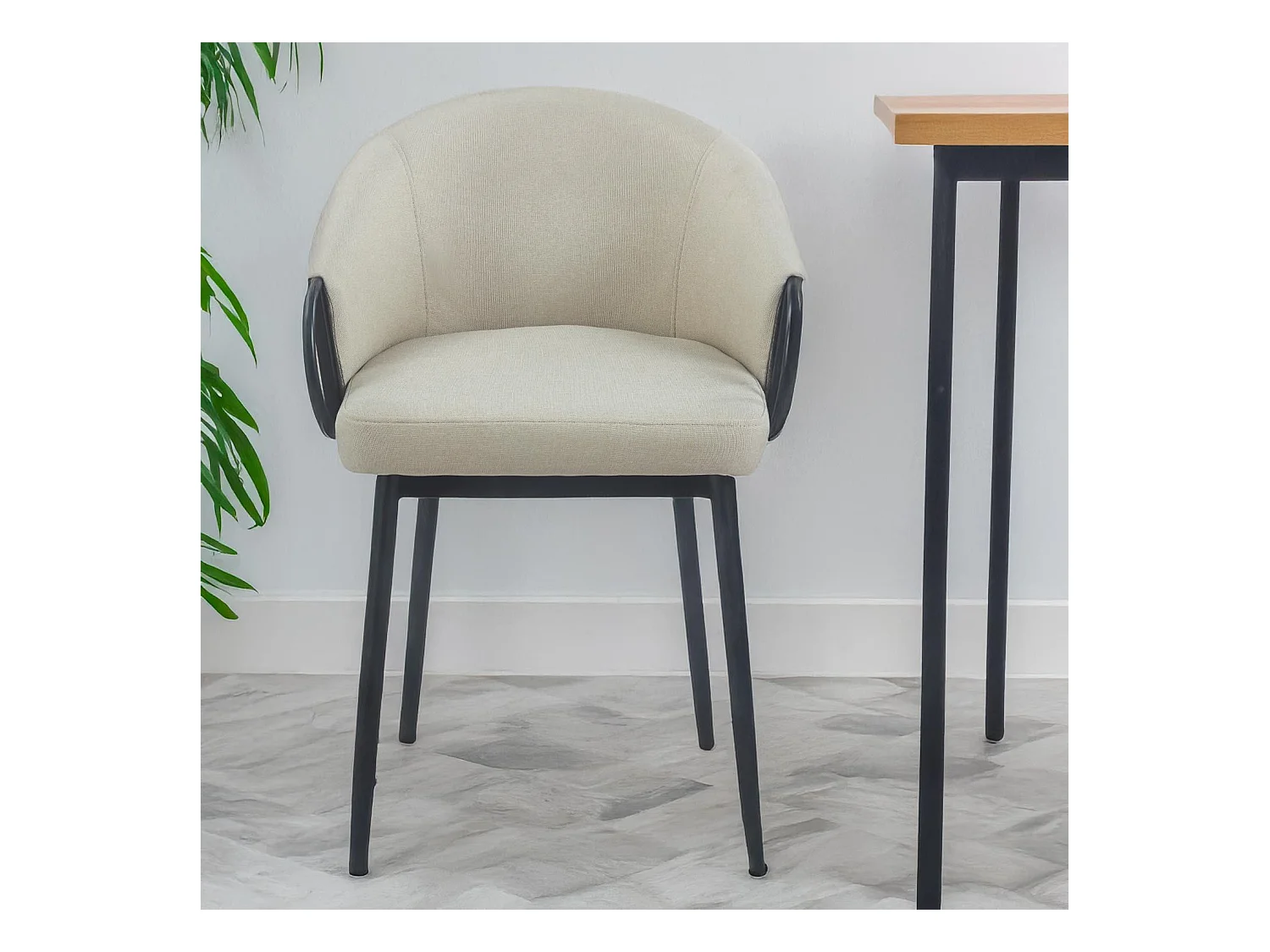 Lot de 2 chaises arrondies et matelassées Patricia Métal noir et Tissu Beige