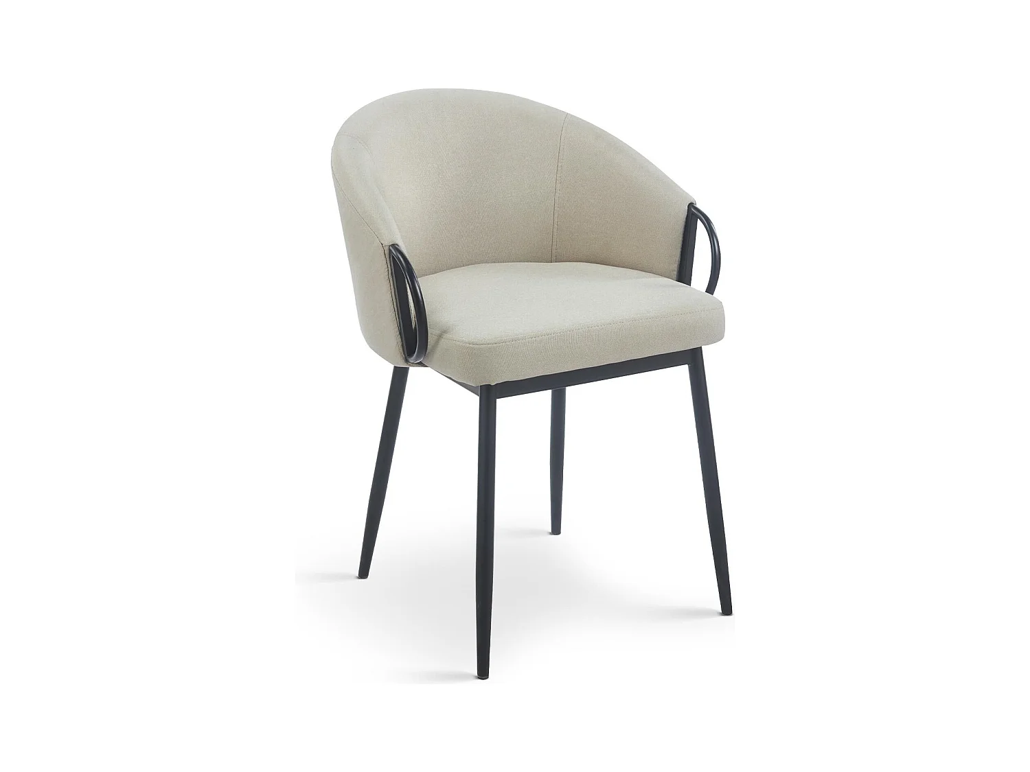 Lot de 2 chaises arrondies et matelassées Patricia Métal noir et Tissu Beige