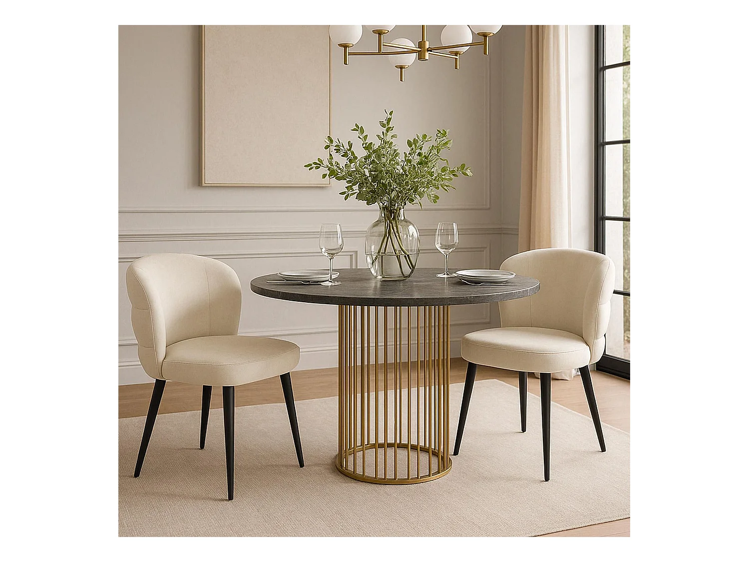 Lot de 2 chaises modernes matelassées Malawi Velours Crème