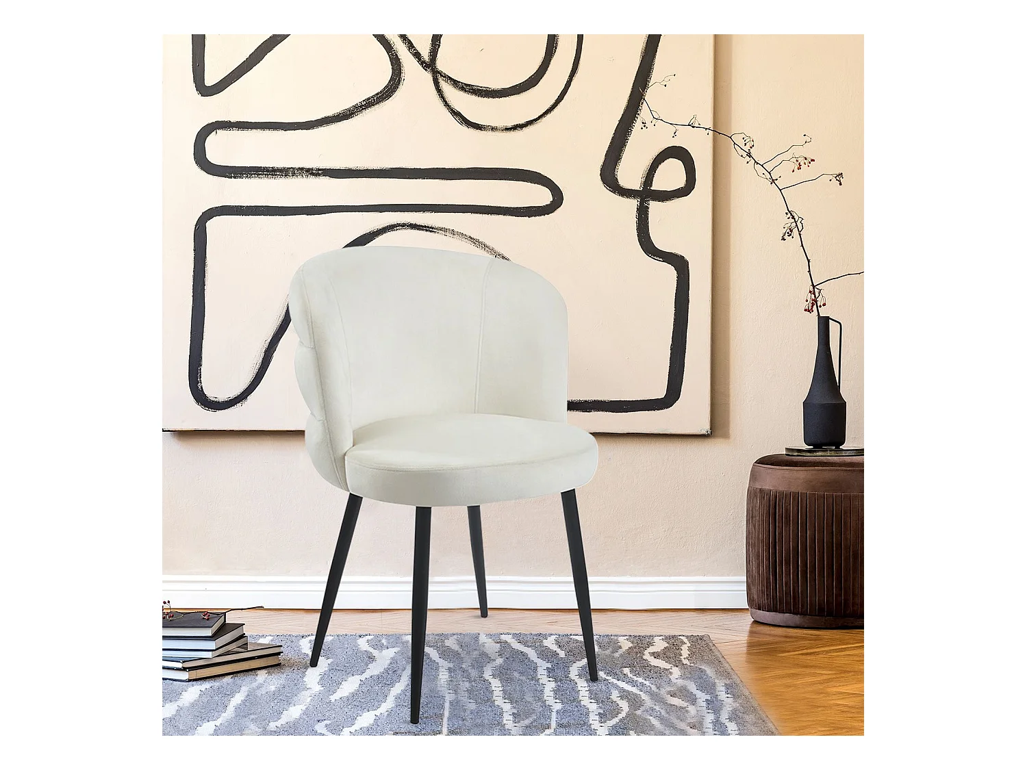 Lot de 2 chaises modernes matelassées Malawi Velours Crème