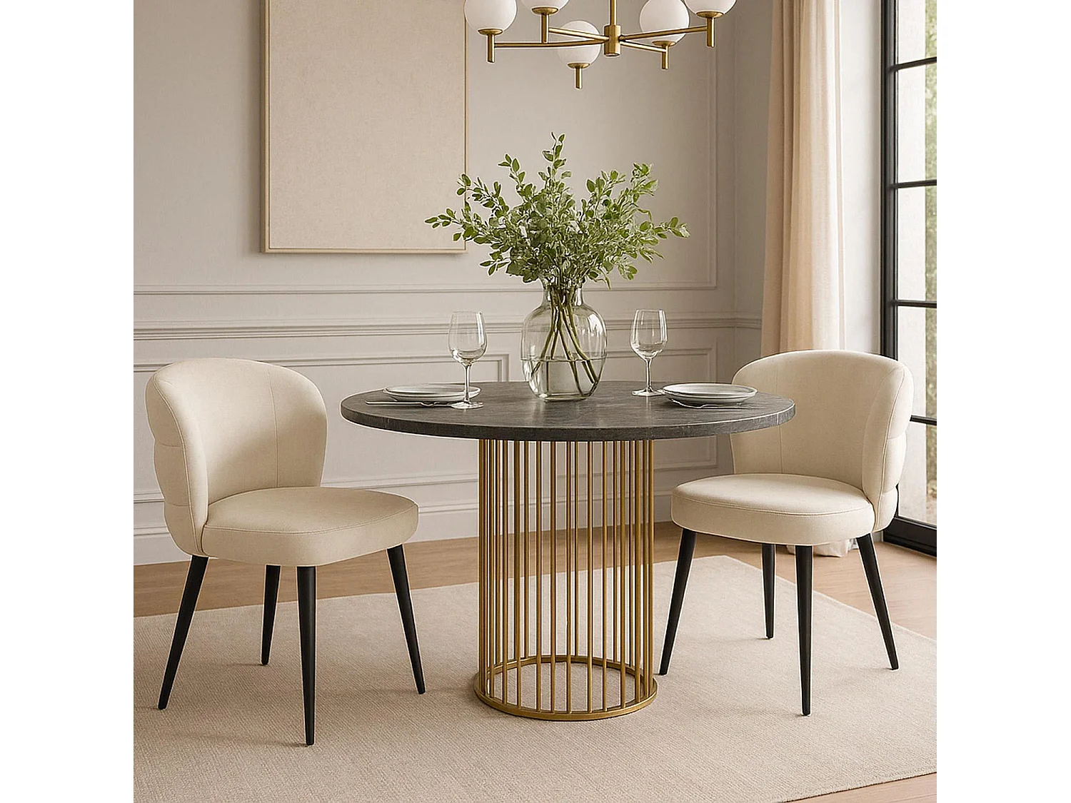 Lot de 2 chaises modernes matelassées Malawi Velours Crème