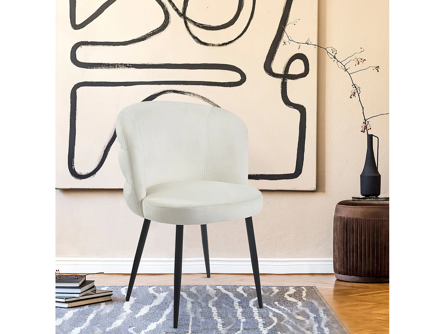 Lot de 2 chaises modernes matelassées Malawi Velours Crème