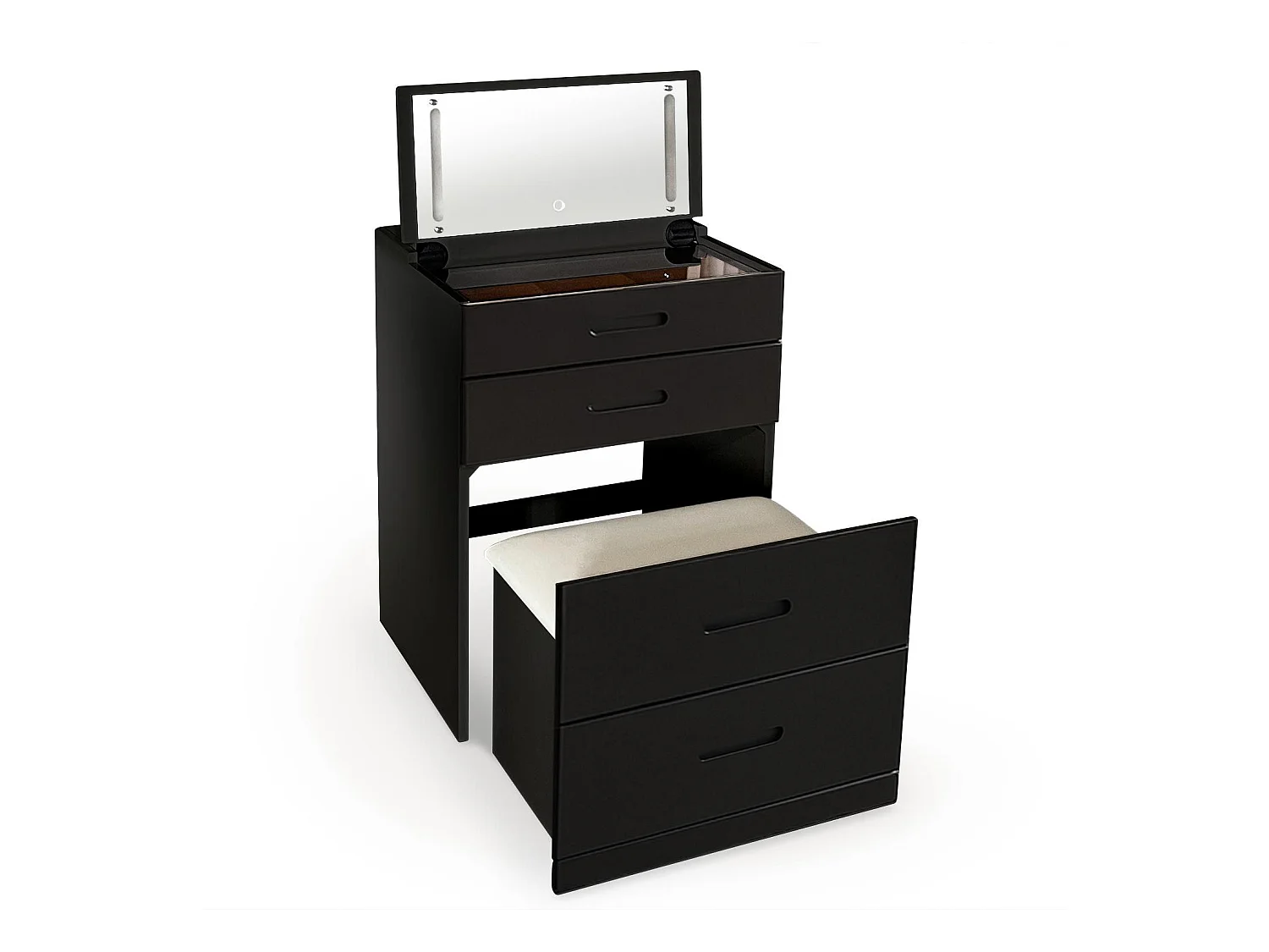 Coiffeuse compacte 60cm avec miroir LED, tiroir et pouf intégré Germina XL Noir