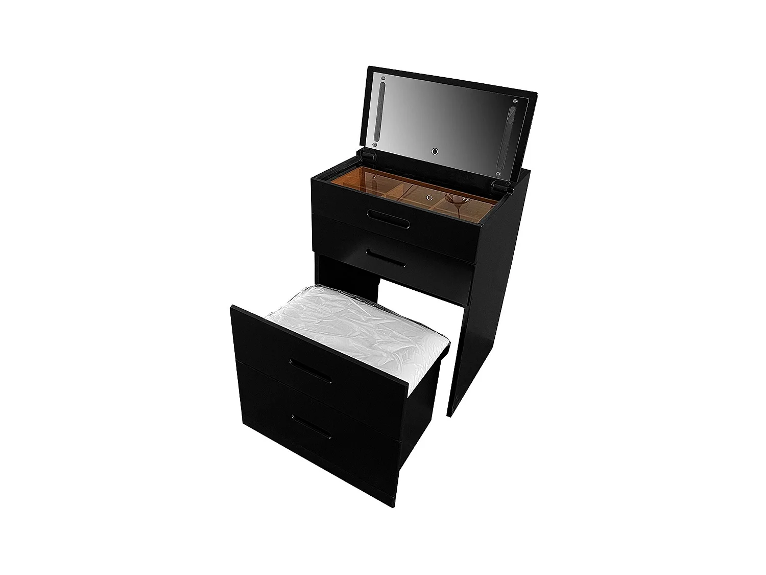 Coiffeuse compacte 60cm avec miroir LED, tiroir et pouf intégré Germina XL Noir