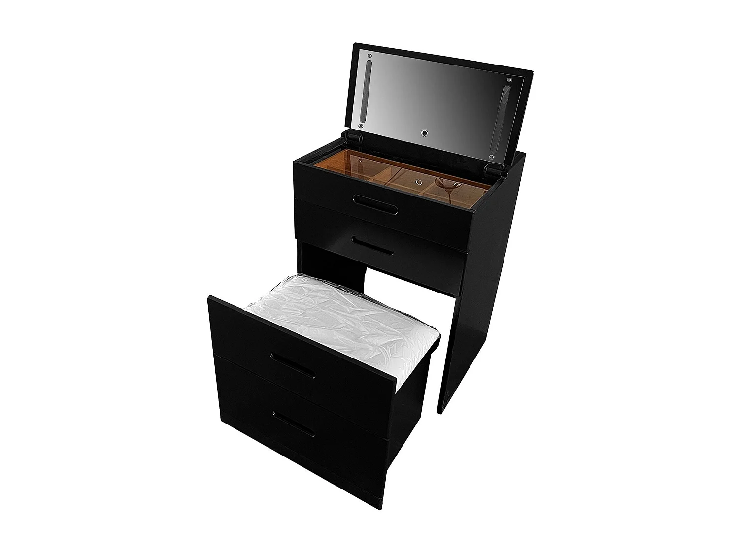 Coiffeuse compacte 60cm avec miroir LED, tiroir et pouf intégré Germina XL Noir