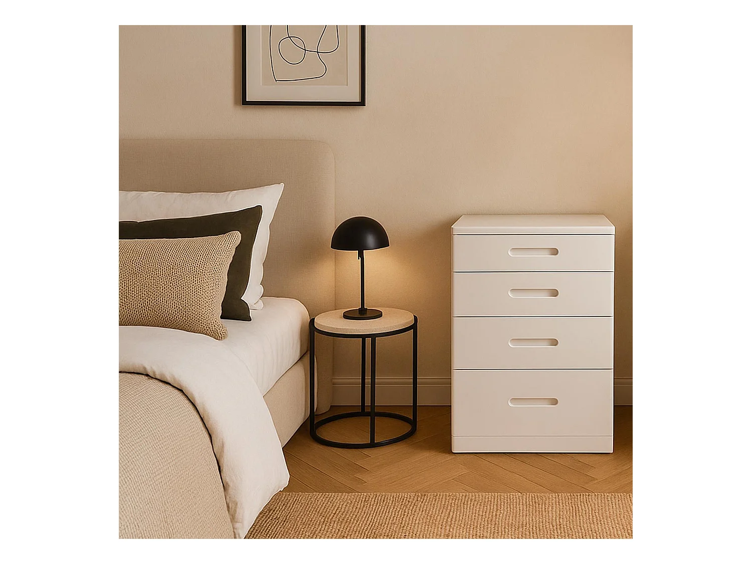 Coiffeuse compacte 48cm avec miroir LED, tiroir et pouf intégré Germina Blanc