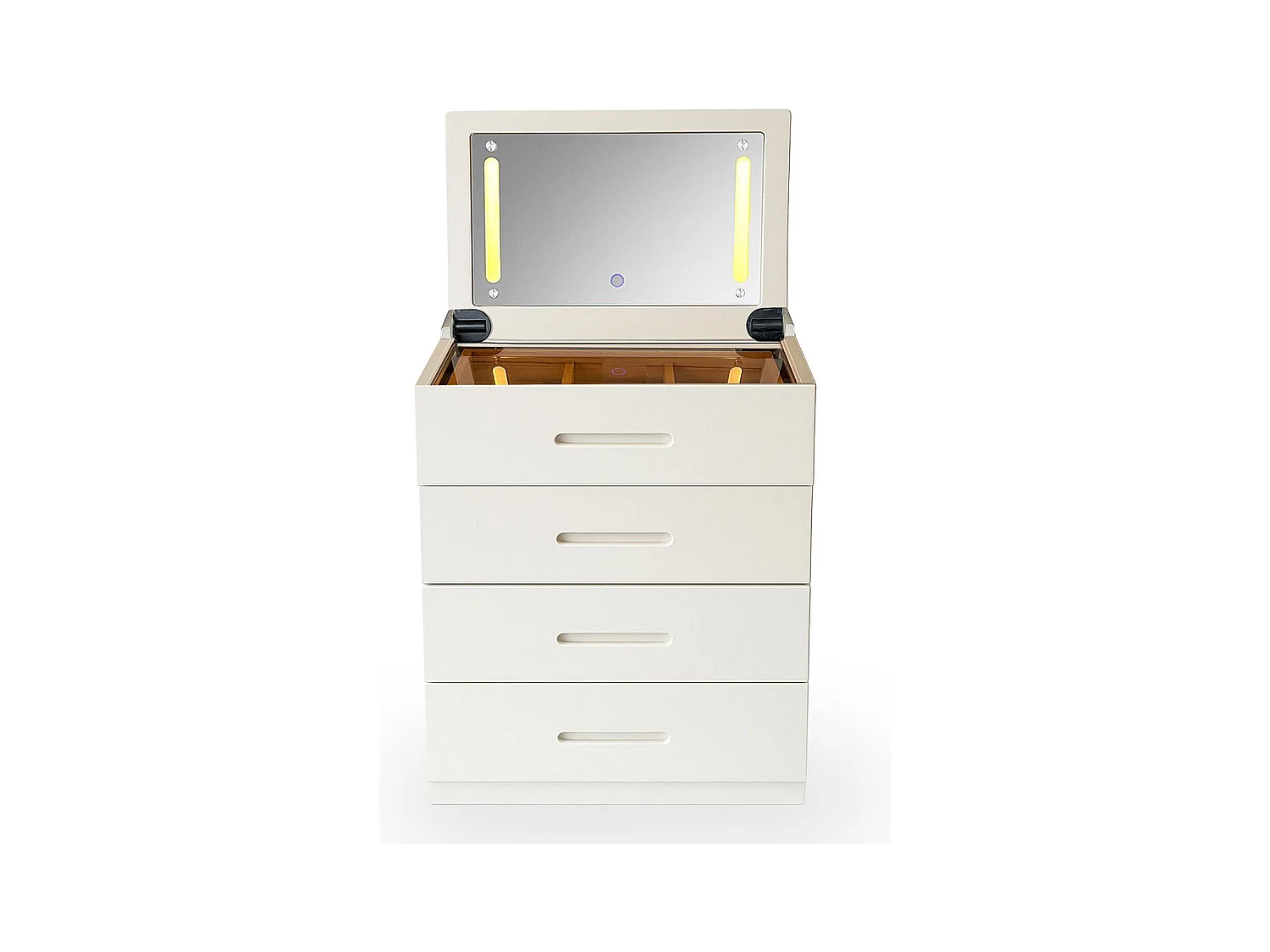Coiffeuse compacte 60cm avec miroir LED, tiroir et pouf intégré Germina XL Blanc