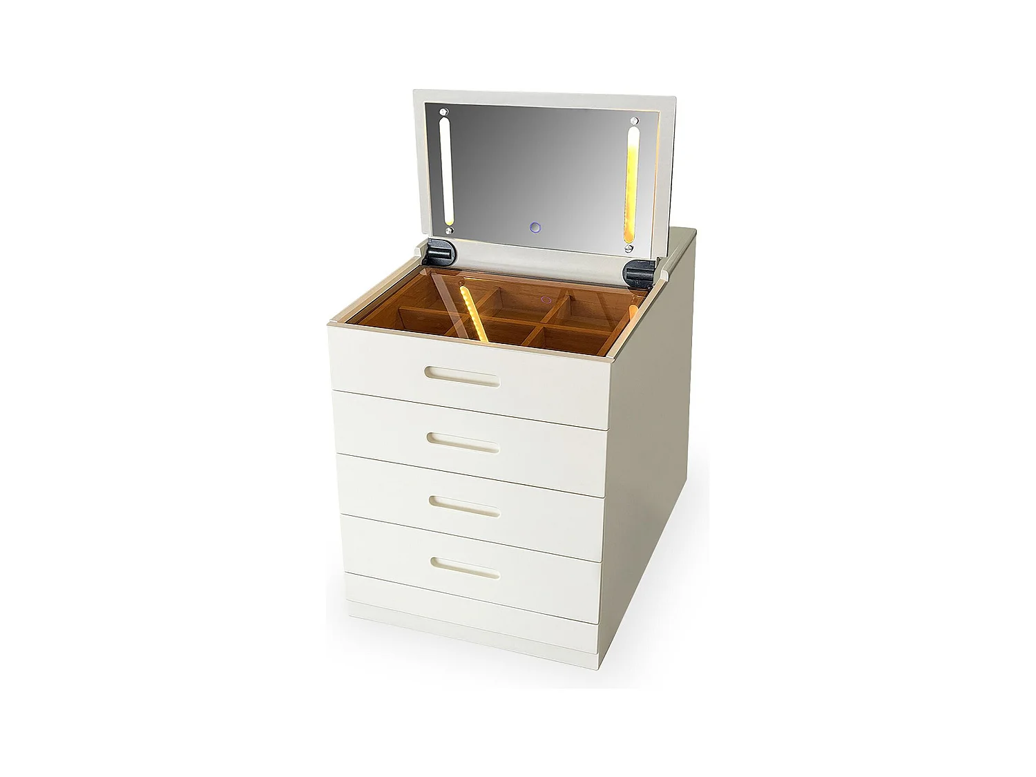 Coiffeuse compacte 60cm avec miroir LED, tiroir et pouf intégré Germina XL Blanc