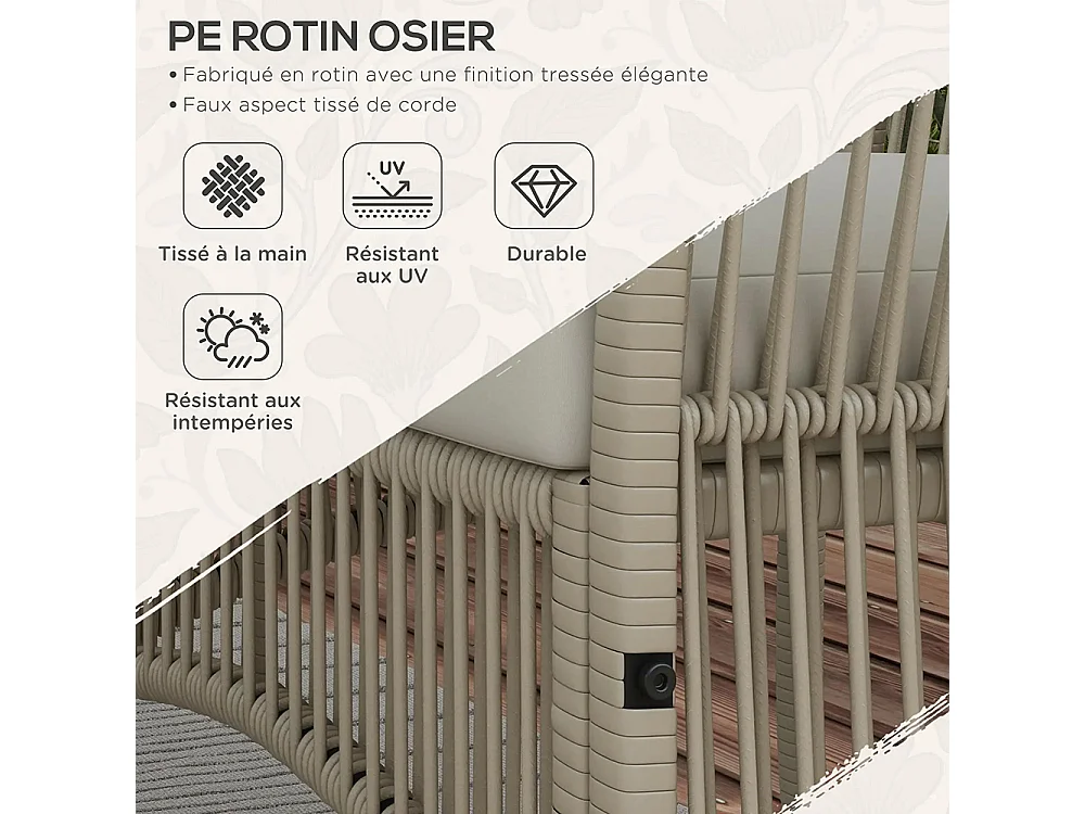 Ensemble salon de jardin 4 pièces canapé 2 places 2 fauteuils 1 table basse plateau verre trempé