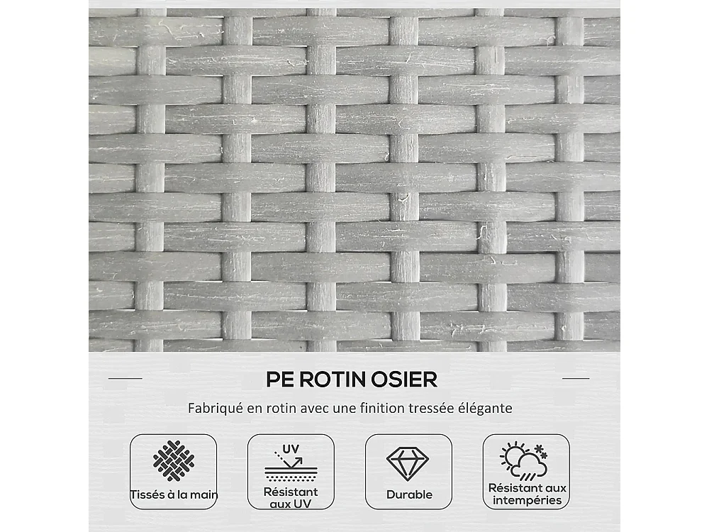 Salon de jardin d'angle 4 pers style colonial table basse coussins grand confort inclus résine tressée gris