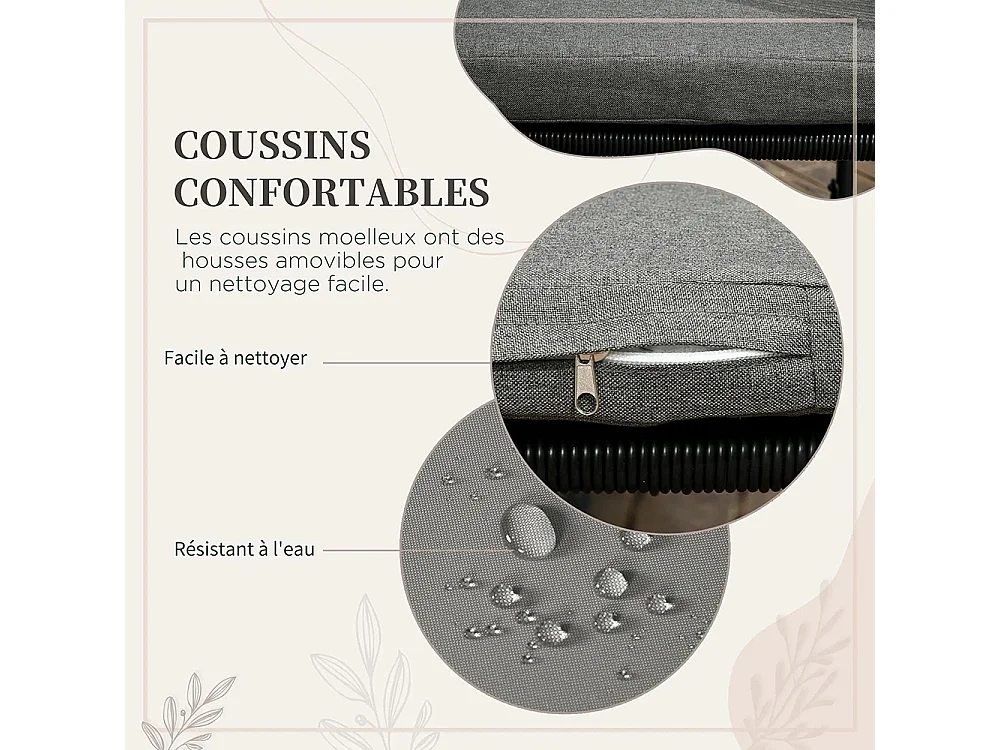 Salon de jardin ensemble 5 pièces avec 1 table et 4 fauteuils 8 coussins table en composite plateau aspect bois naturel