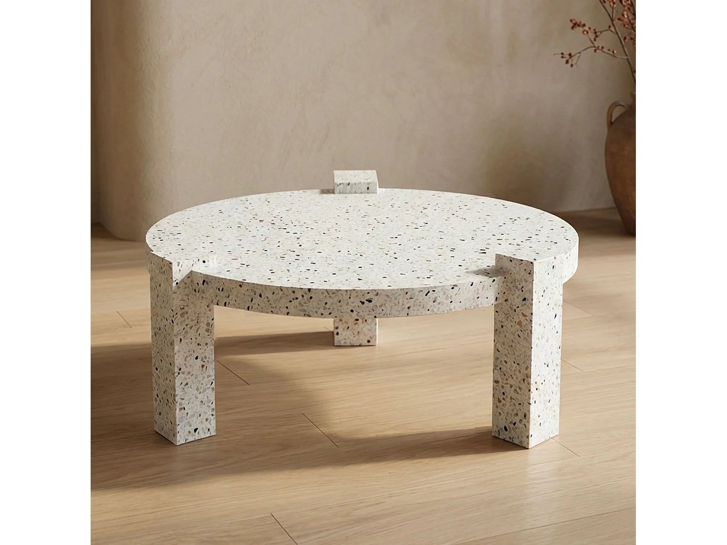 Table basse ronde moderne Titouan D84cm Effet Terrazzo