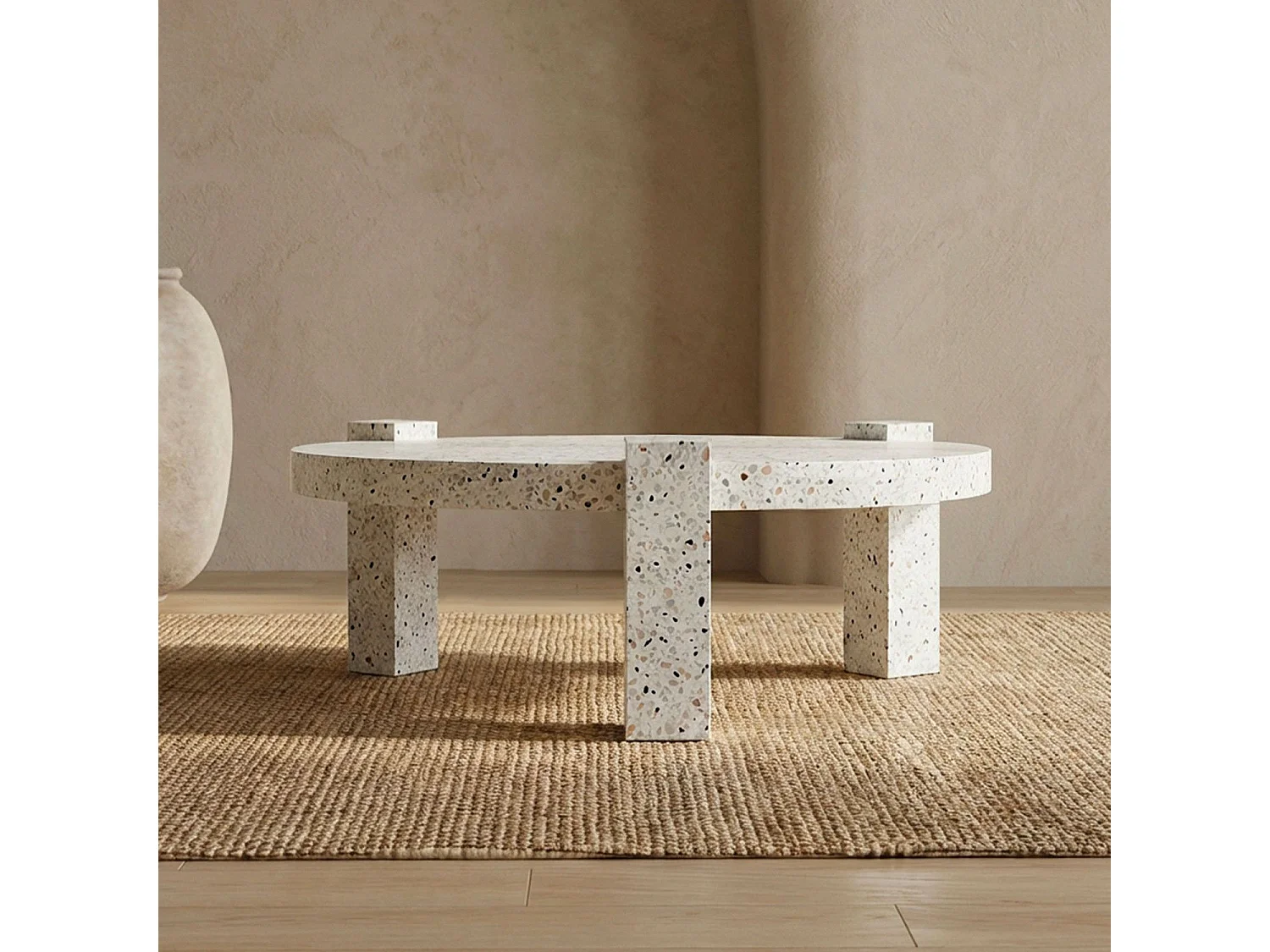 Table basse ronde moderne Titouan D84cm Effet Terrazzo