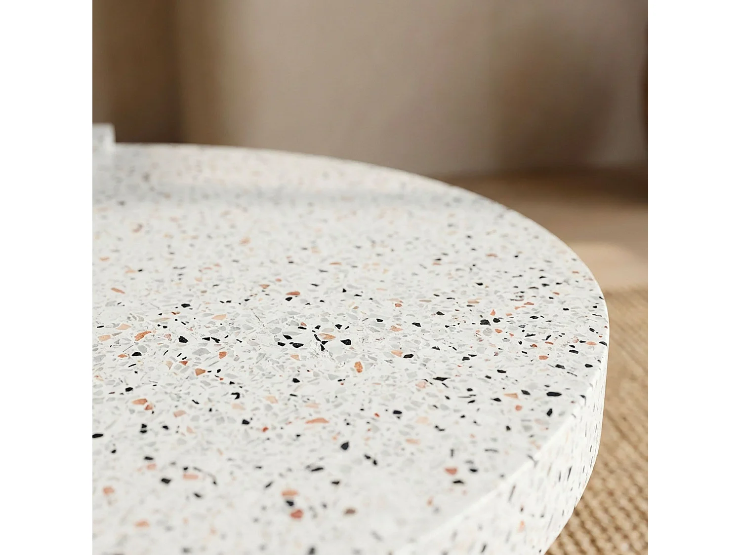 Table basse ronde moderne Titouan D84cm Effet Terrazzo