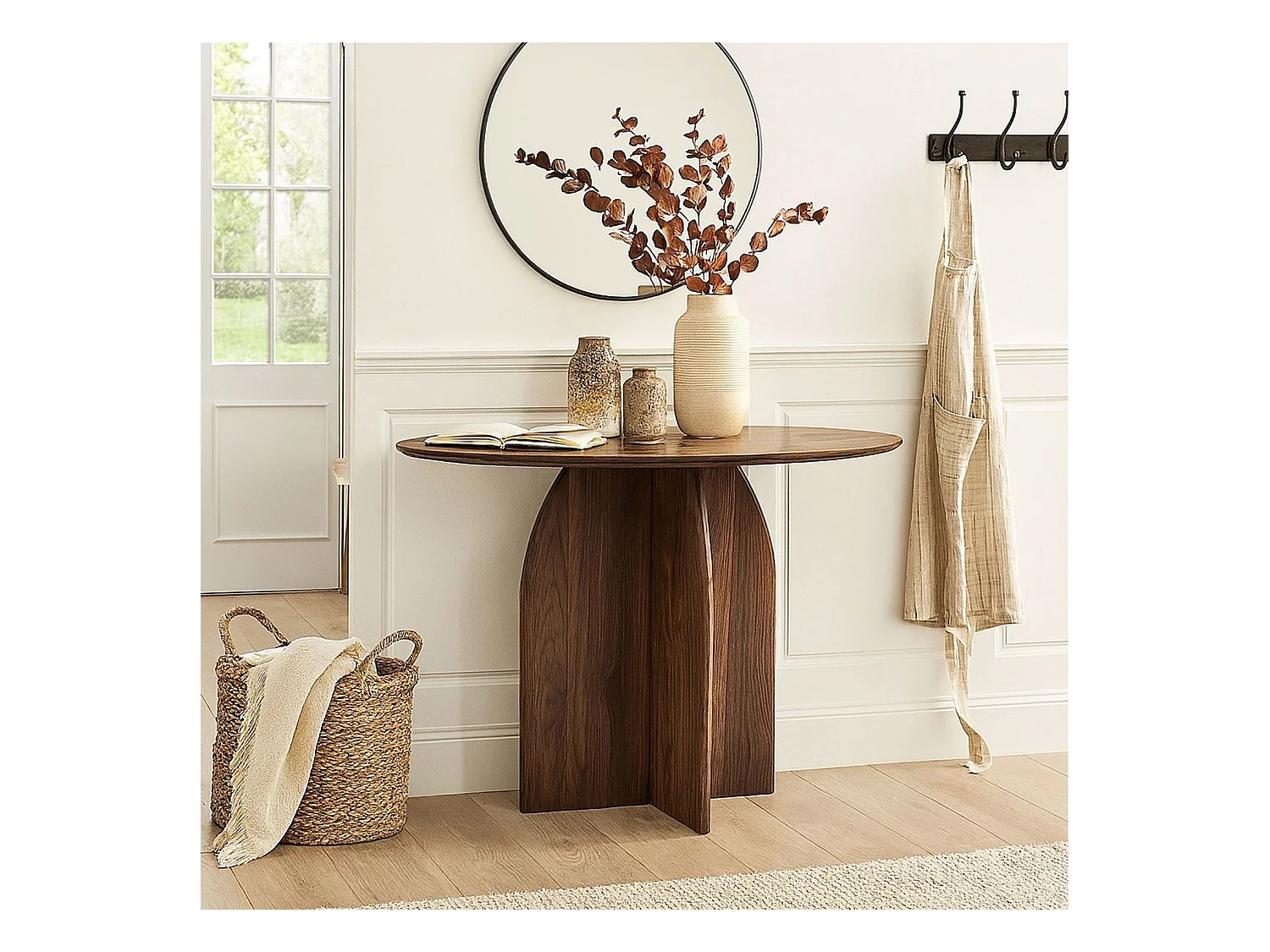 Console moderne ovale 120cm Calyptus Bois foncé