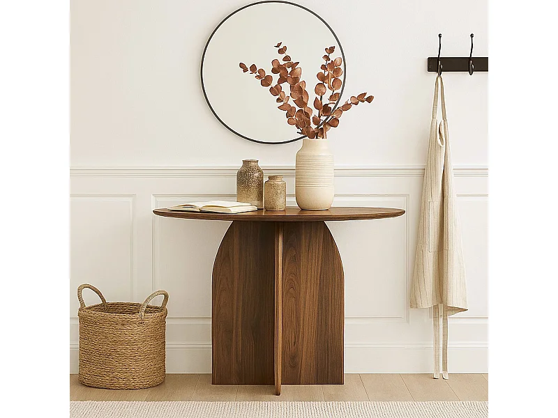 Console moderne ovale 120cm Calyptus Bois foncé