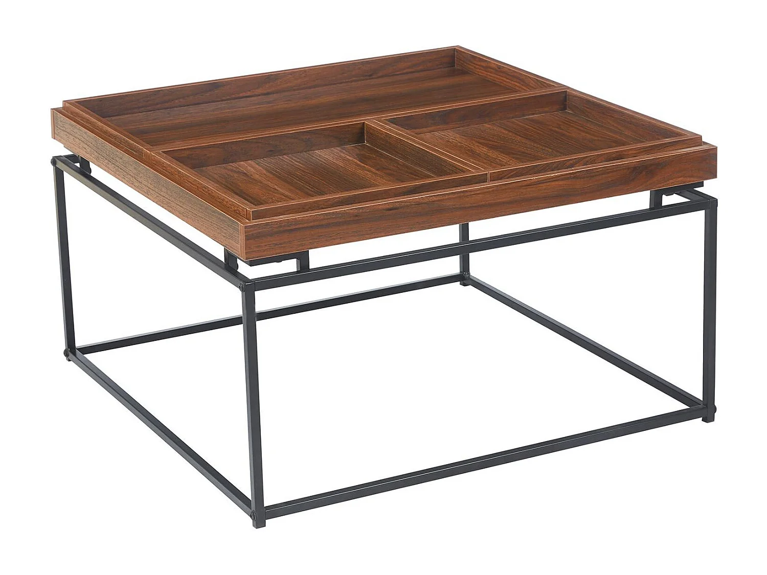 Table basse carrée avec plateau compartimenté réversible 80x80cm Duplix Bois Noisette