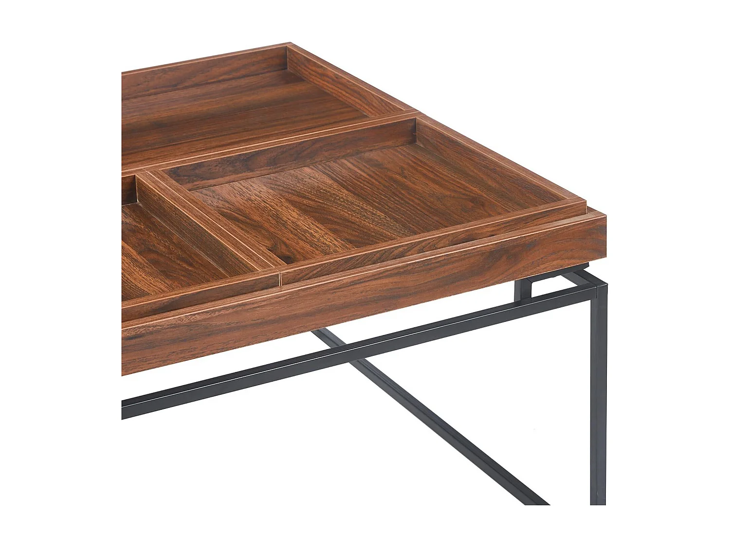 Table basse carrée avec plateau compartimenté réversible 80x80cm Duplix Bois Noisette