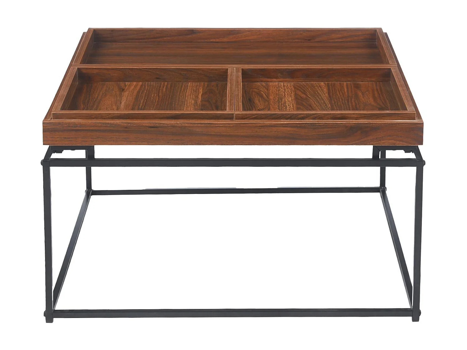 Table basse carrée avec plateau compartimenté réversible 80x80cm Duplix Bois Noisette