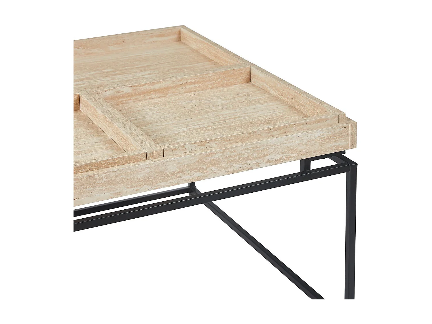 Table basse carrée avec plateau compartimenté réversible 80x80cm Duplix Effet Travertin Beige