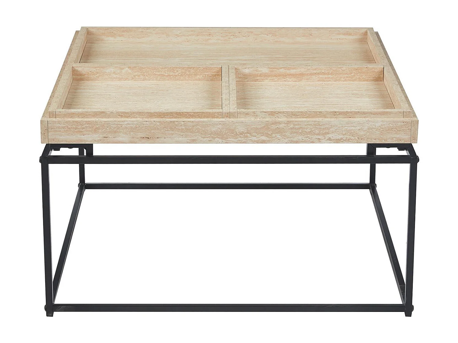 Table basse carrée avec plateau compartimenté réversible 80x80cm Duplix Effet Travertin Beige