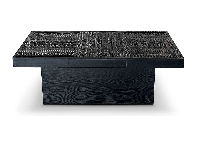 Table rectangulaire style ethnique 60x120cm Kinshasa 2 tiroirs Bois Noir