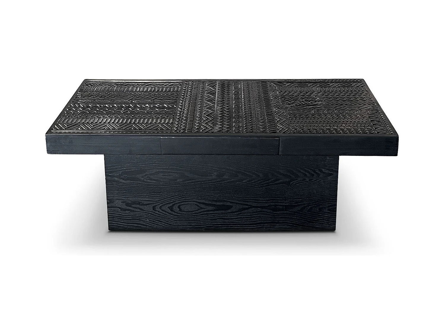 Table rectangulaire style ethnique 60x120cm Kinshasa 2 tiroirs Bois Noir