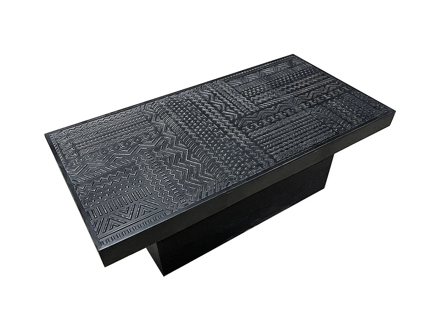 Table rectangulaire style ethnique 60x120cm Kinshasa 2 tiroirs Bois Noir
