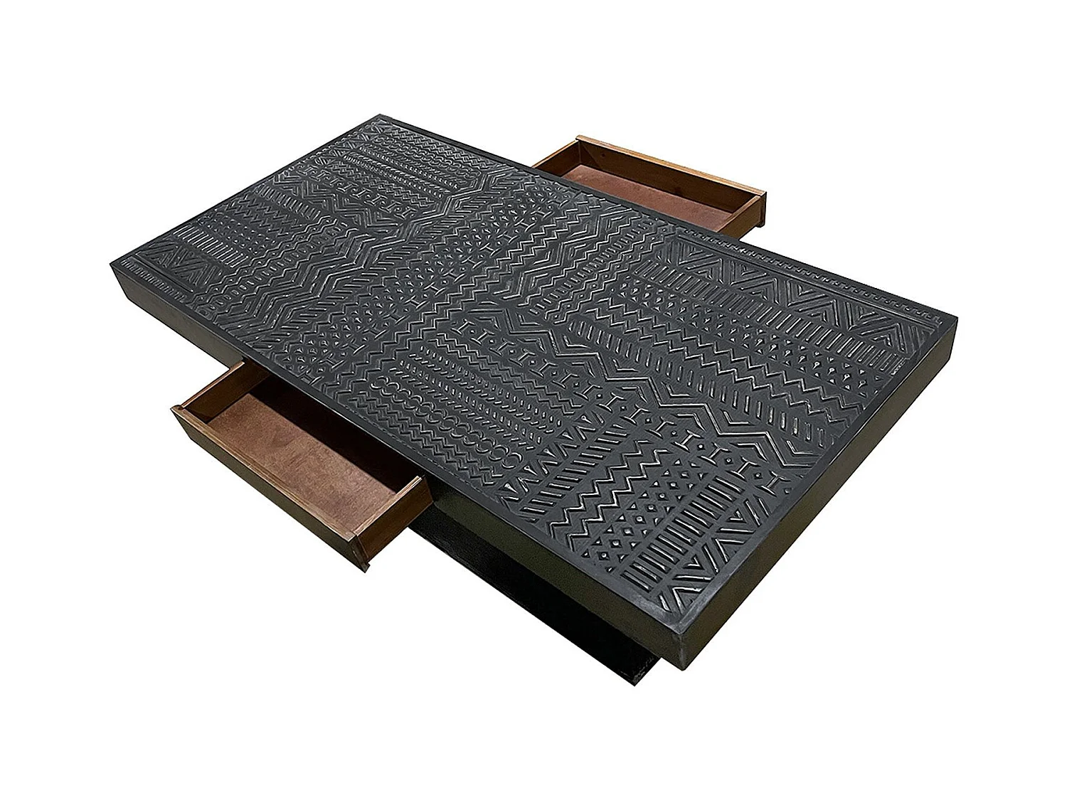 Table rectangulaire style ethnique 60x120cm Kinshasa 2 tiroirs Bois Noir