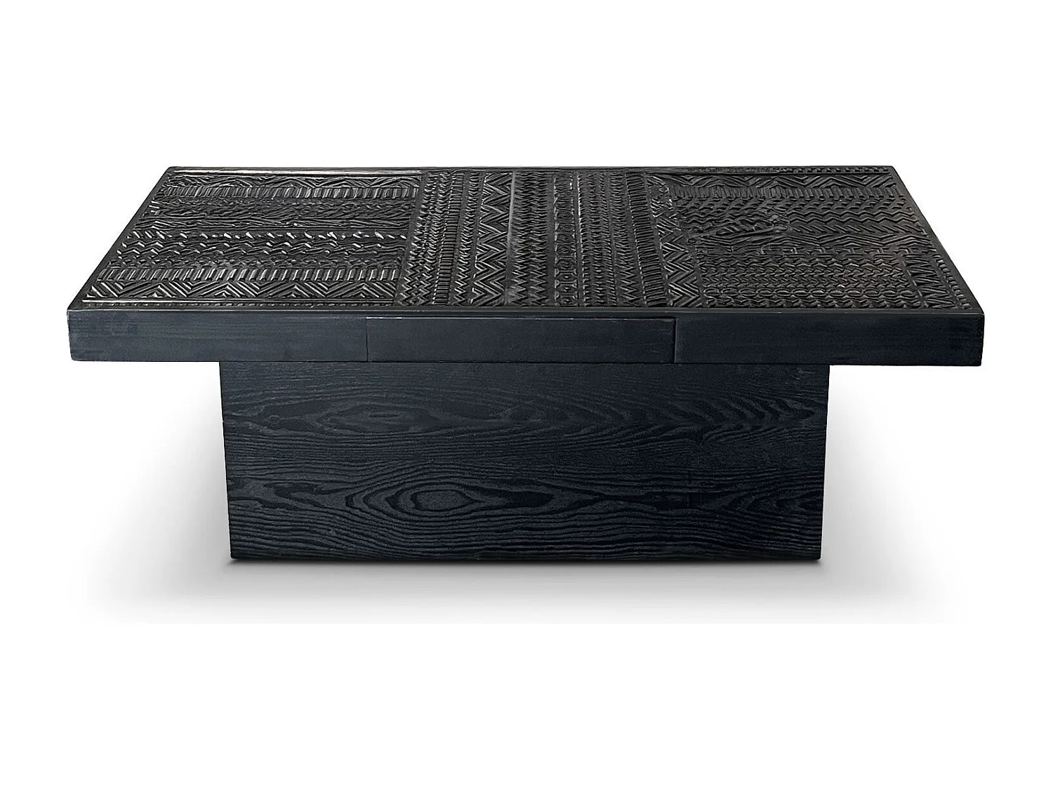 Table rectangulaire style ethnique 60x120cm Kinshasa 2 tiroirs Bois Noir