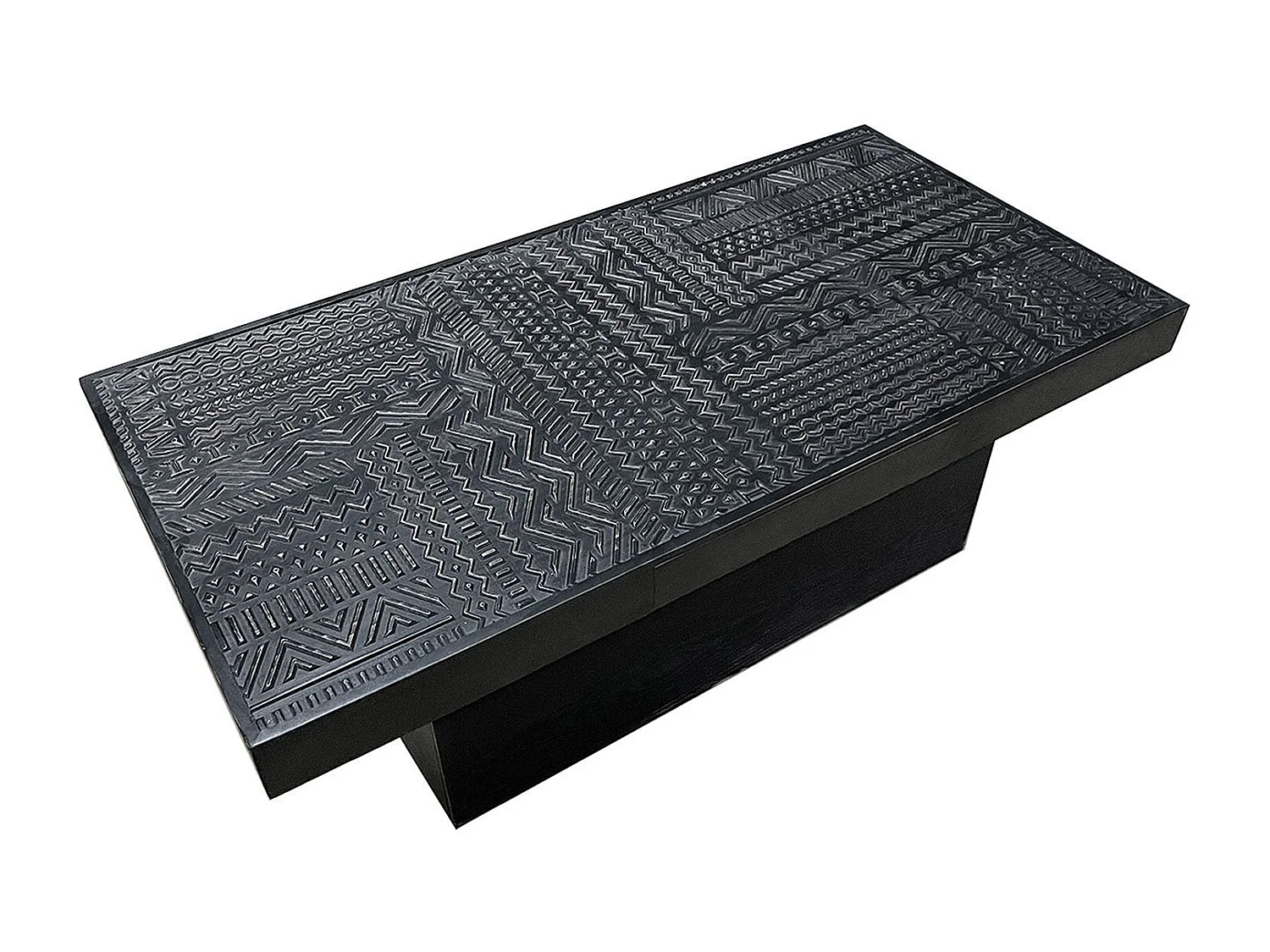Table rectangulaire style ethnique 60x120cm Kinshasa 2 tiroirs Bois Noir