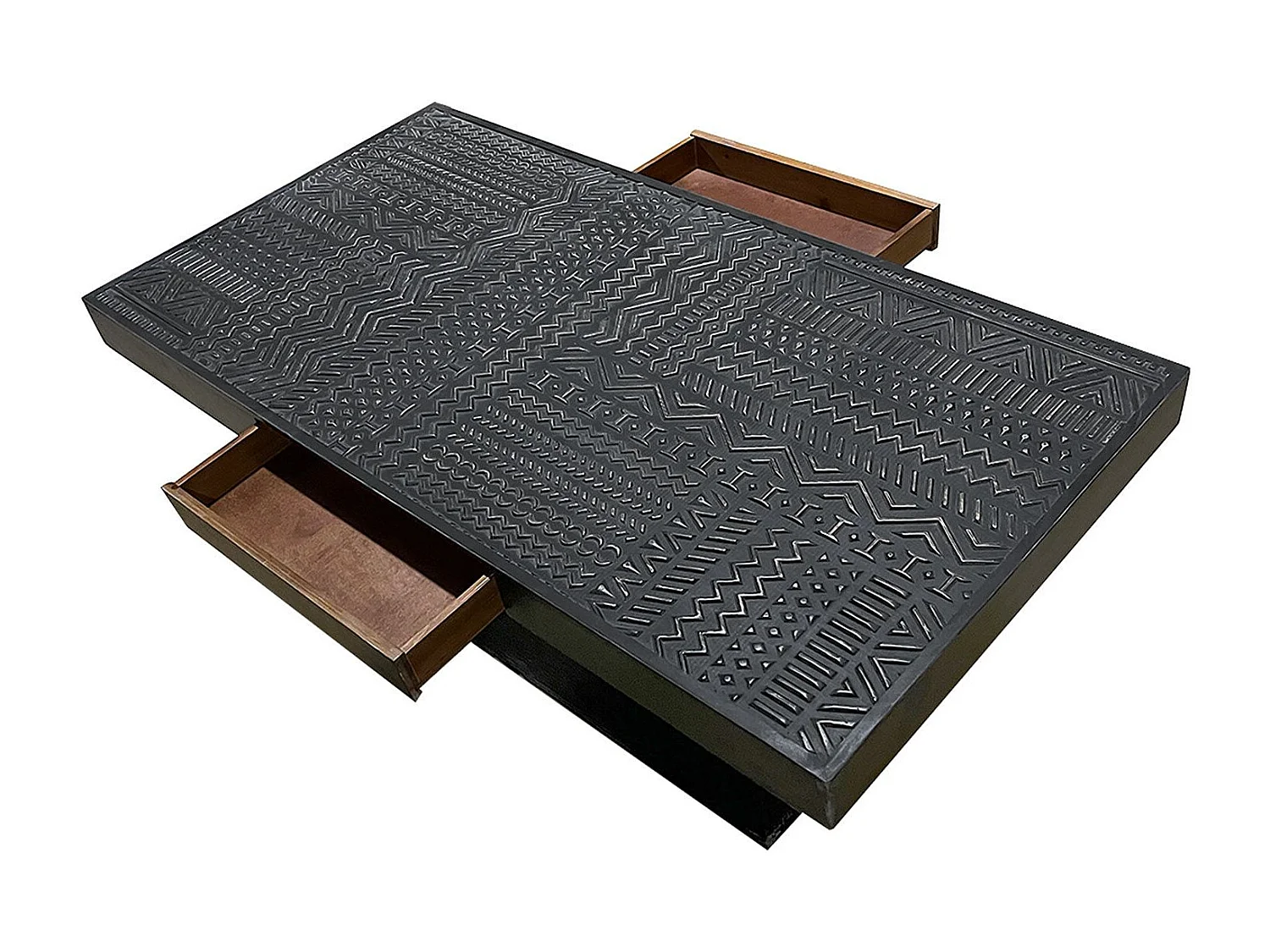 Table rectangulaire style ethnique 60x120cm Kinshasa 2 tiroirs Bois Noir