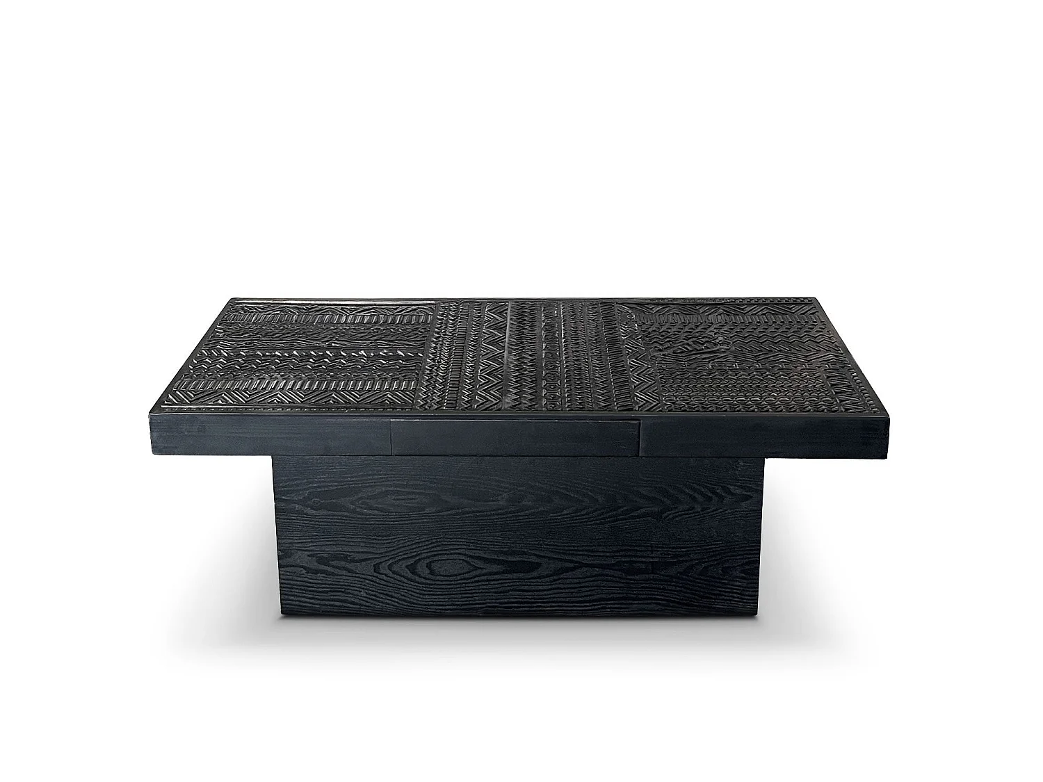 Table rectangulaire style ethnique 60x120cm Kinshasa 2 tiroirs Bois Noir