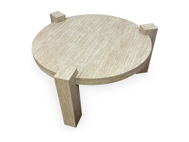 Table basse ronde moderne Titouan D84cm Effet Travertin Beige
