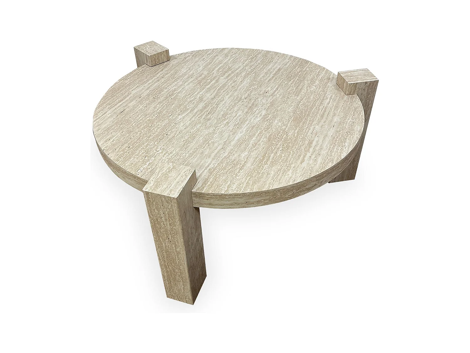 Table basse ronde moderne Titouan D84cm Effet Travertin Beige