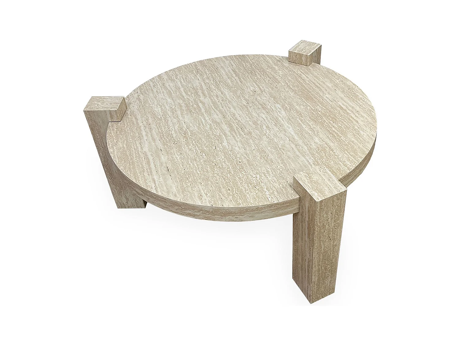 Table basse ronde moderne Titouan D84cm Effet Travertin Beige