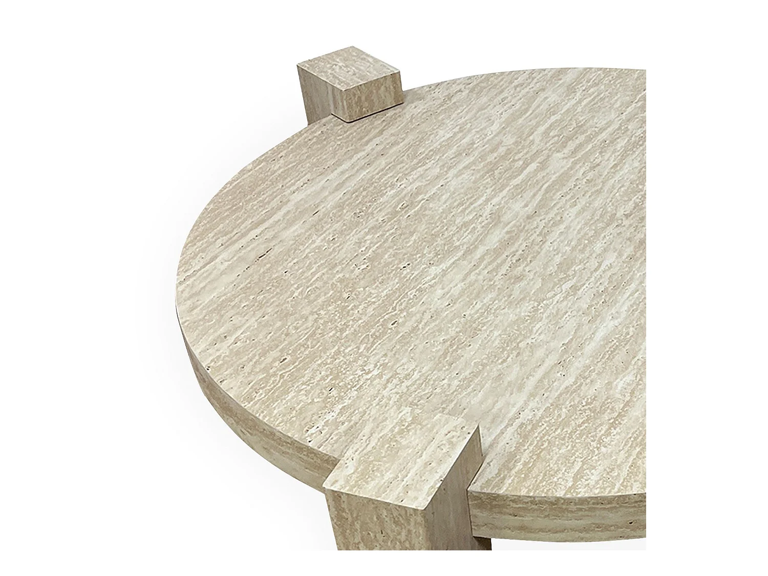 Table basse ronde moderne Titouan D84cm Effet Travertin Beige