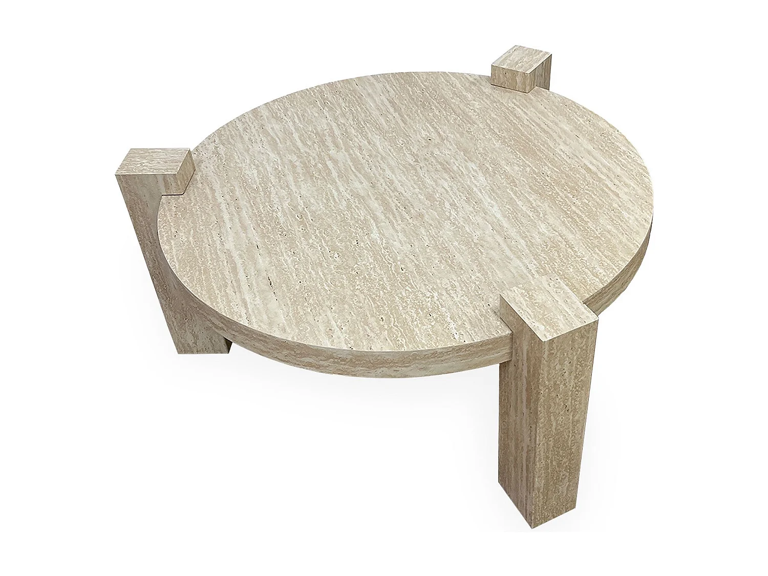 Table basse ronde moderne Titouan D84cm Effet Travertin Beige