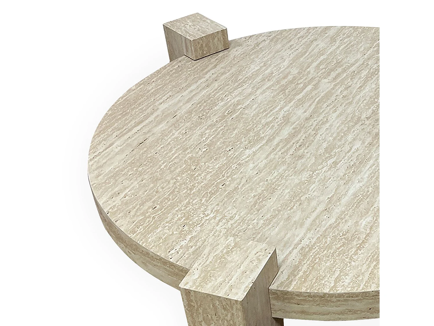 Table basse ronde moderne Titouan D84cm Effet Travertin Beige