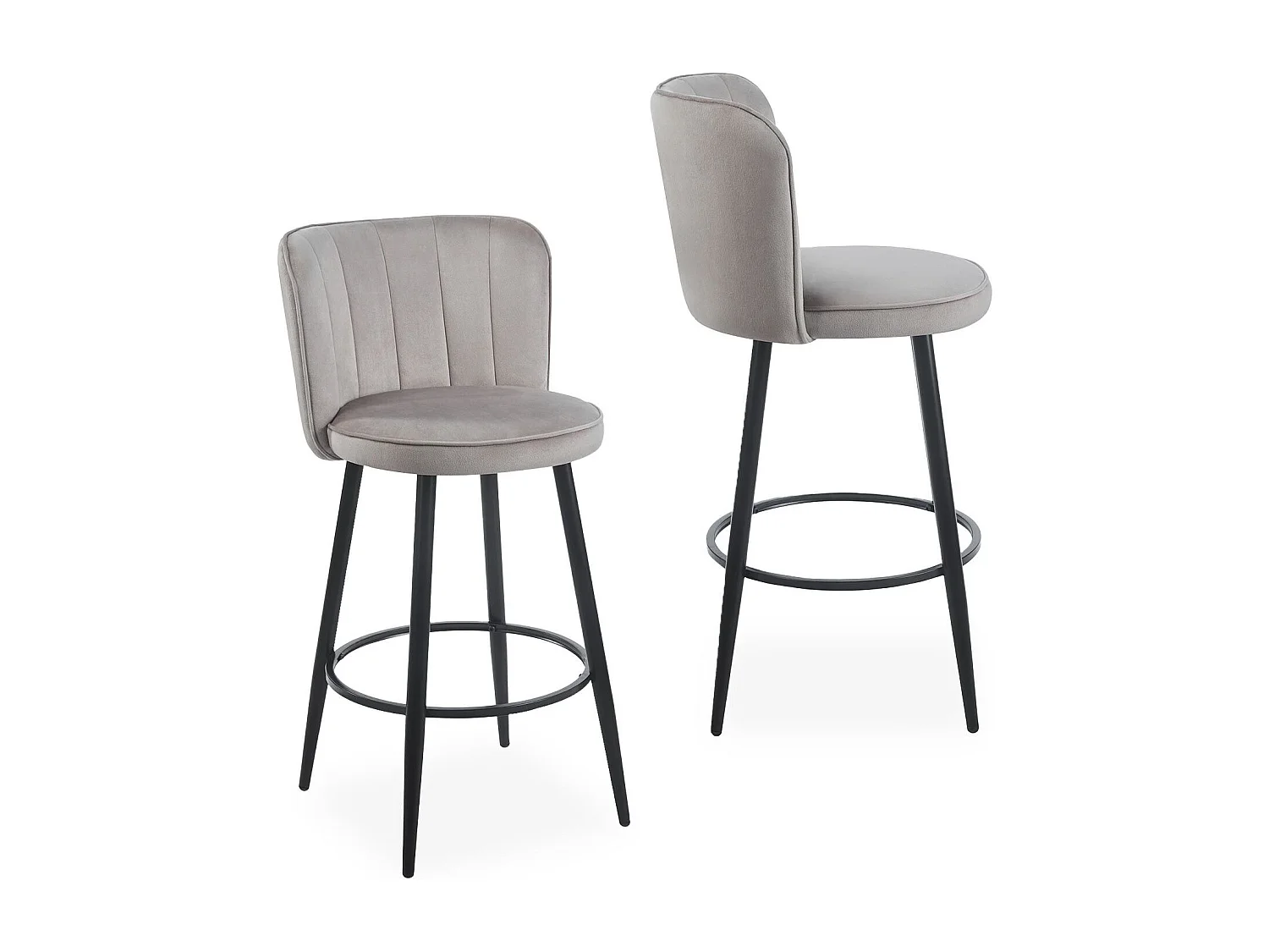 Lot de 2 chaises de bar au dossier incurvé Philippa Velours Taupe grisé