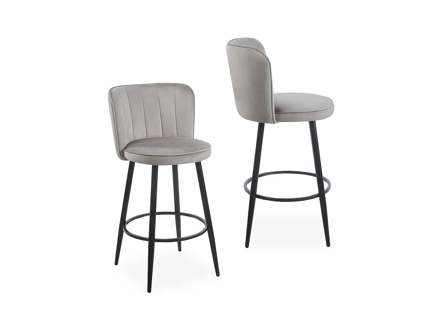 Lot de 2 chaises de bar au dossier incurvé Philippa Velours Taupe grisé