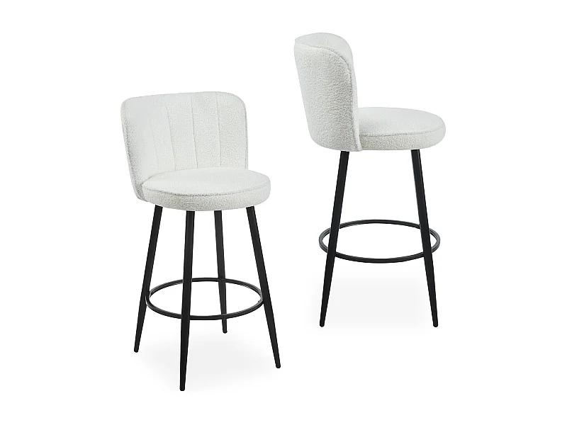 Lot de 2 chaises de bar au dossier incurvé Philippa Tissu bouclette Crème